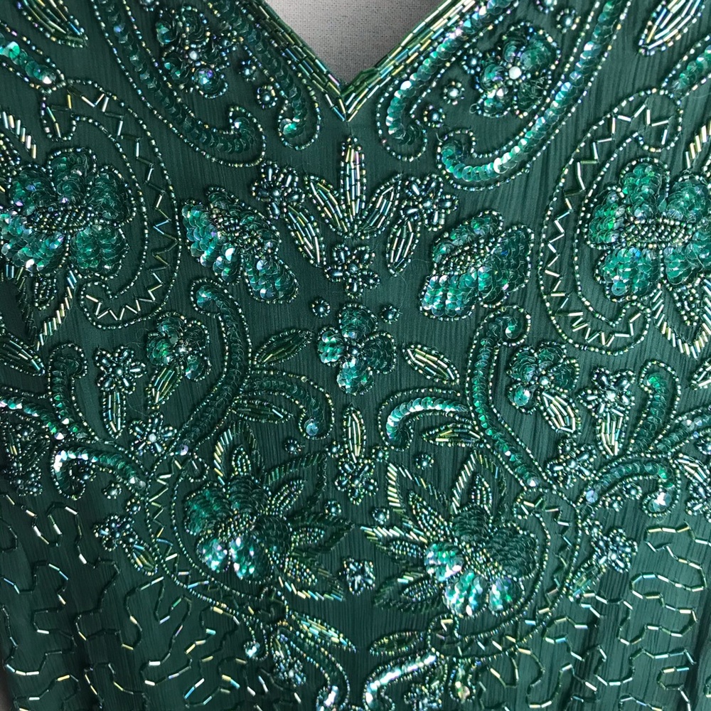 VINTAGE SCALA emerald silk beaded dress - Picture 7 of 8